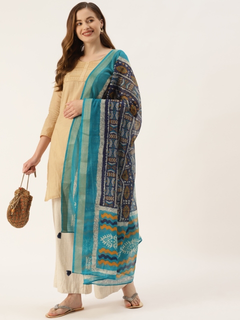 

Molcha Blue & Orange Ethnic Motifs Printed Dupatta