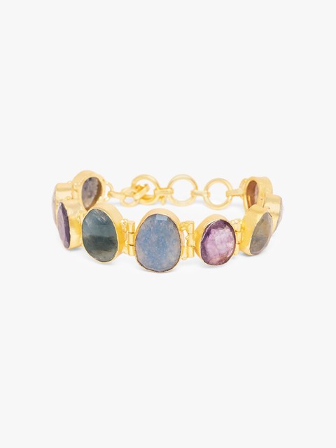 

Mikoto by FableStreet Women Gold-Toned & Green Gemstone Brass Gold-Plated Link Bracelet