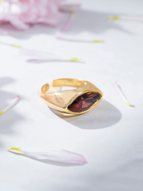 

Mikoto by FableStreet 18K Gold-Plated & Burgandy Crystal Studded Finger Ring