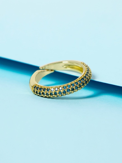 

Mikoto by FableStreet Gold-Plated Blue CZ-Studded Adjustable Finger Ring