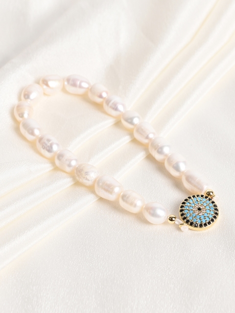 

Mikoto by FableStreet Women Gold-Toned & White Pearls Elasticated Bracelet