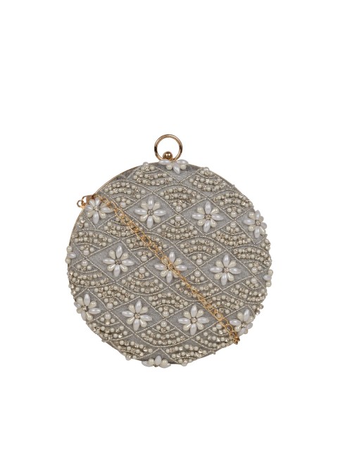 

HORRA Grey & White Embellished Box Clutch