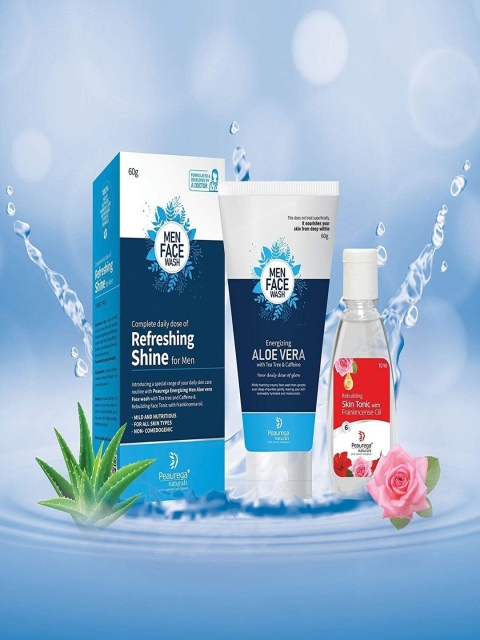 

Peaurega Naturals Set of 2 Energizing Men Aloe Vera Face Wash with Skin Tonic, Blue