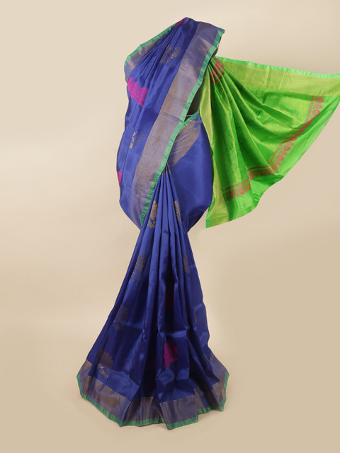 

Pothys Blue & Green Ethnic Motifs Zari Pure Silk Saree
