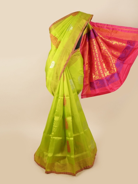 

Pothys Green & Red Ethnic Motifs Zari Pure Silk Saree