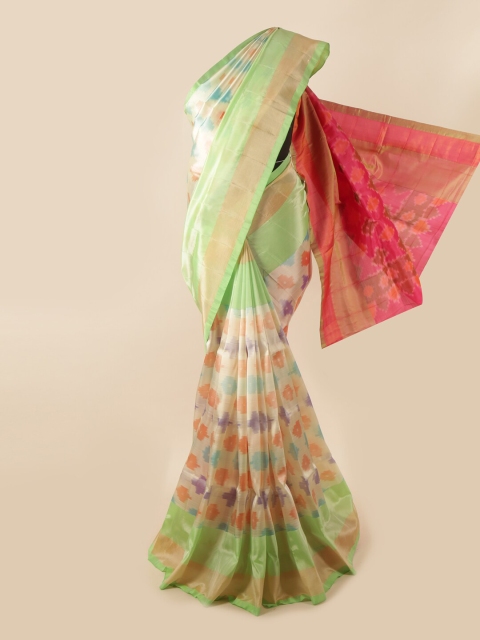 

Pothys White & Green Printed Pure Silk Saree