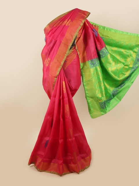 

Pothys Pink & Green Ethnic Motifs Zari Pure Silk Saree