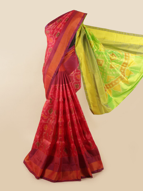 

Pothys Pink & Green Ethnic Motifs Zari Pure Silk Saree
