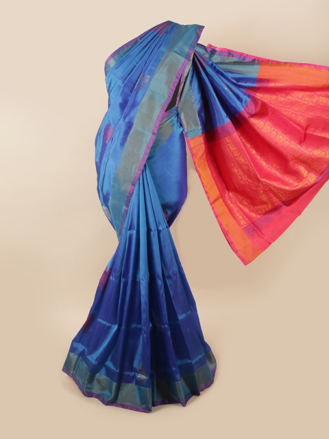 

Pothys Blue & Pink Ethnic Motifs Zari Pure Silk Saree