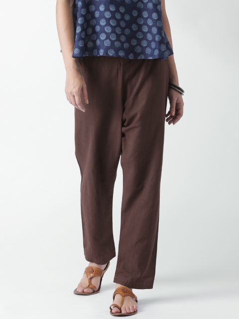 

JAYPORE Women Brown Flat-Front Trousers