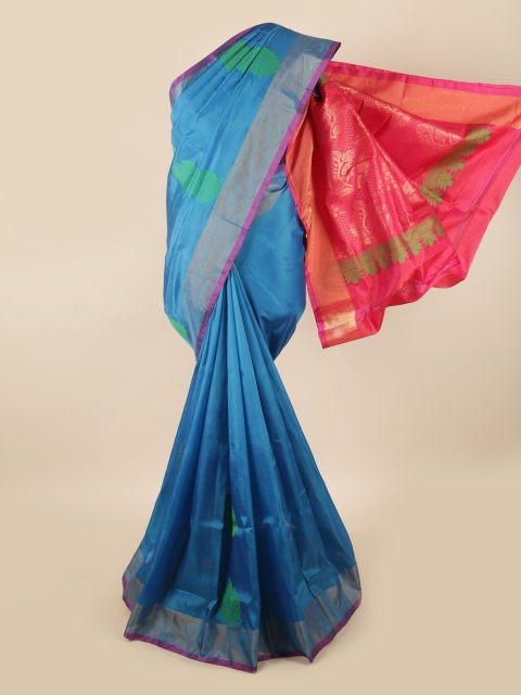 

Pothys Blue & Pink Ethnic Motifs Zari Pure Silk Saree