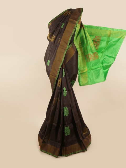 

Pothys Brown & Green Ethnic Motifs Zari Pure Silk Saree