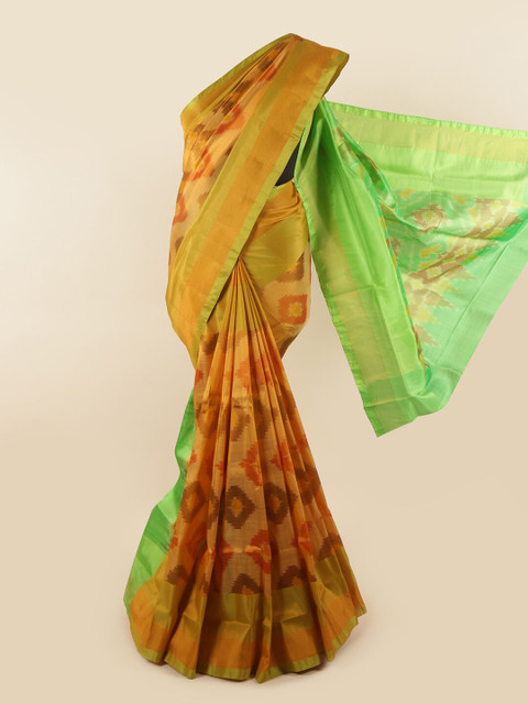 

Pothys Mustard & Green Printed Zari Pure Silk Saree