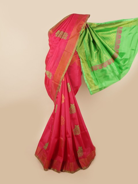 

Pothys Pink & Green Woven Design Zari Pure Silk Saree