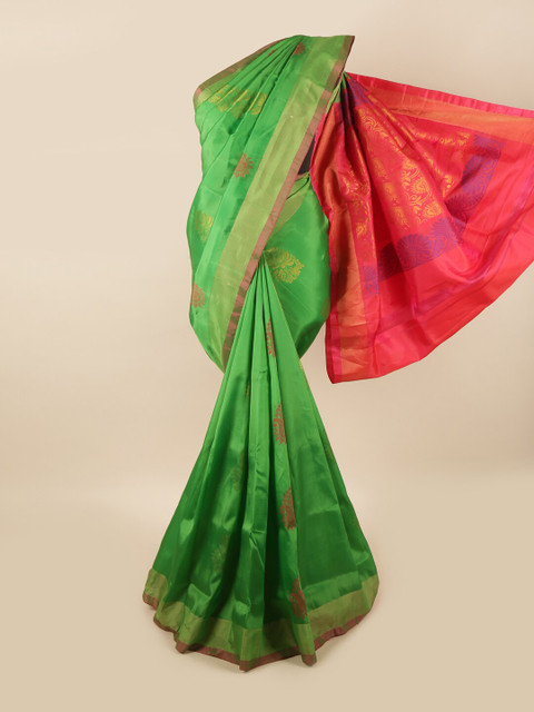 

Pothys Green & Fuchsia Ethnic Motifs Zari Pure Silk Saree