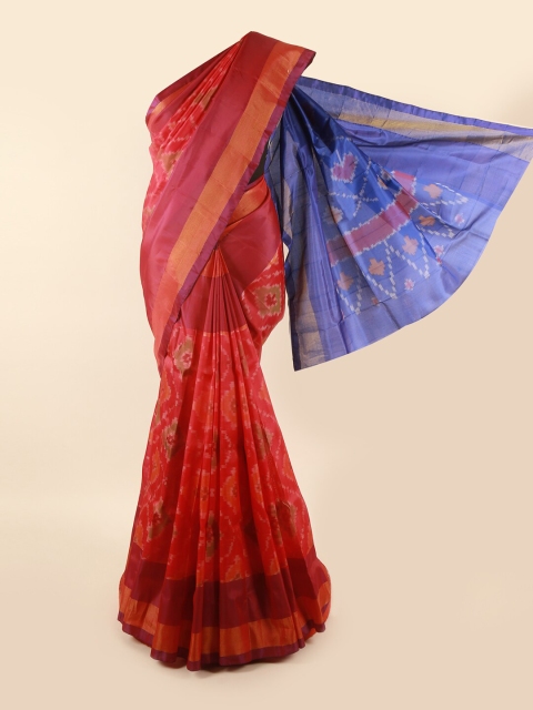 

Pothys Pink & Blue Ethnic Motifs Zari Pure Silk Saree