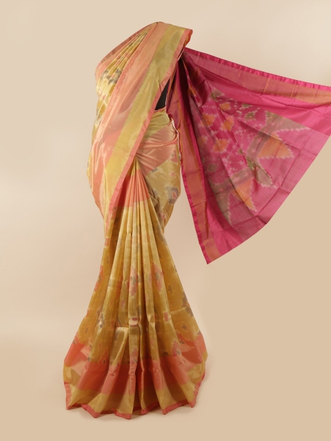 

Pothys Cream-Coloured & Pink Printed Zari Pure Silk Saree