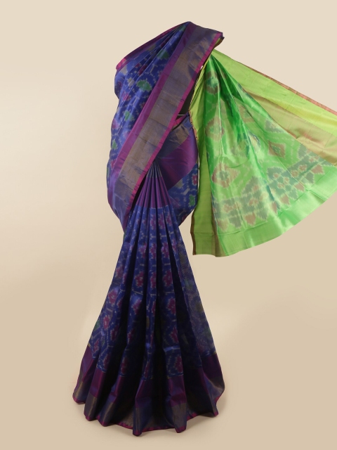

Pothys Blue & Green Printed Zari Pure Silk Saree