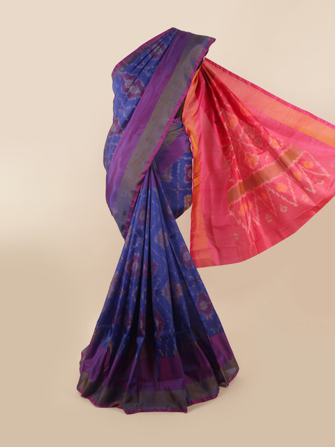 

Pothys Blue & Pink Ethnic Motifs Zari Pure Silk Saree