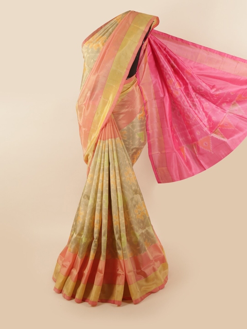 

Pothys Cream-Coloured & Pink Zari Pure Silk Saree