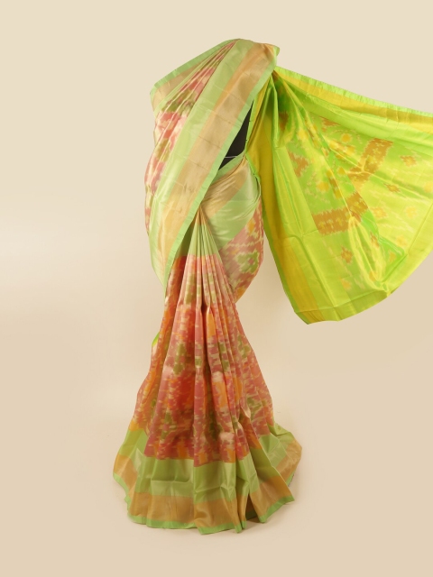 

Pothys Peach-Coloured & Green Ethnic Motifs Zari Pure Silk Saree