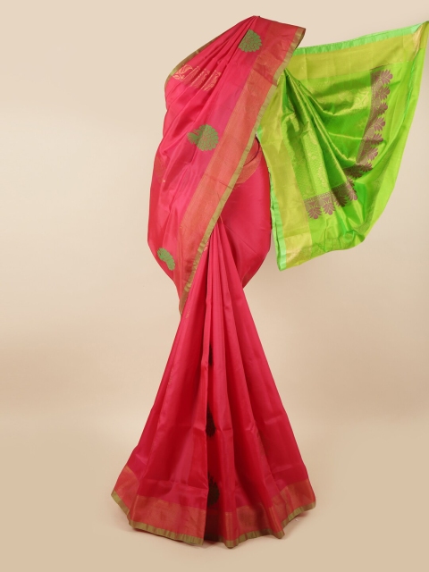 

Pothys Pink & Green Ethnic Motifs Zari Pure Silk Saree