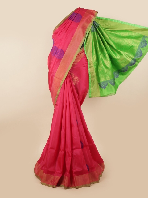 

Pothys Pink & Green Floral Zari Pure Silk Saree