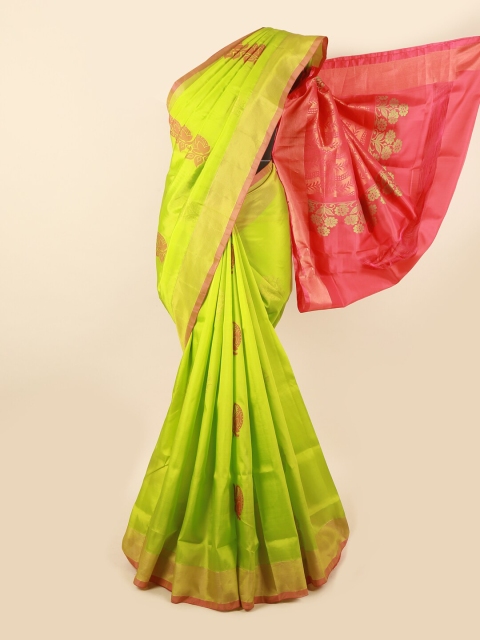 

Pothys Green & Pink Ethnic Motifs Zari Pure Silk Saree