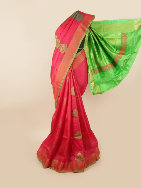 

Pothys Pink & Green Ethnic Motifs Zari Pure Silk Saree