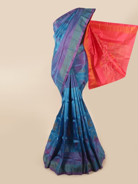 

Pothys Blue & Pink Printed Zari Pure Silk Saree