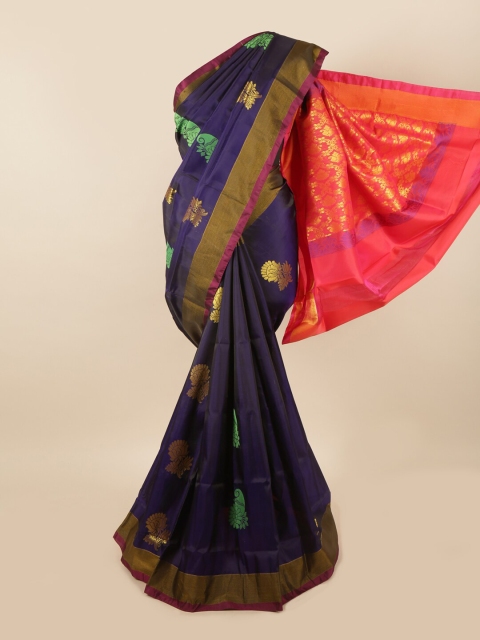 

Pothys Navy Blue & Pink Ethnic Motifs Zari Pure Silk Saree