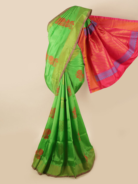 

Pothys Green & Red Ethnic Motifs Zari Pure Silk Saree