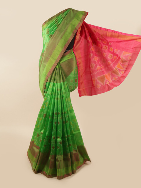 

Pothys Green & Pink Ethnic Motifs Zari Pure Silk Saree