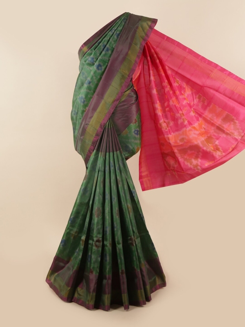 

Pothys Green & Pink Zari Pure Silk Ikat Saree