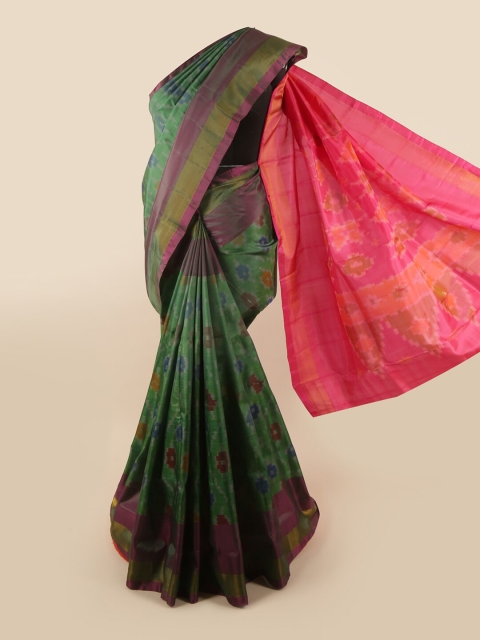 

Pothys Green & Pink Ethnic Motifs Zari Pure Silk Saree