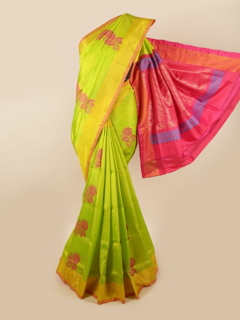 

Pothys Green & Magenta Floral Zari Pure Silk Saree