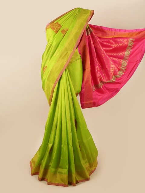 

Pothys Green & Pink Ethnic Motifs Zari Pure Silk Saree