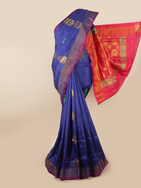 

Pothys Blue & Pink Ethnic Motifs Zari Pure Silk Saree