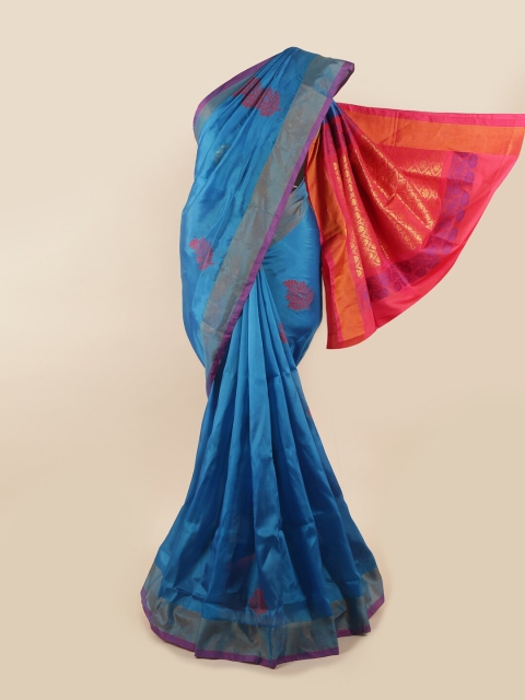 

Pothys Blue & Pink Ethnic Motifs Zari Pure Silk Saree
