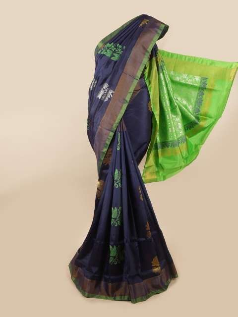 

Pothys Blue & Green Floral Zari Pure Silk Saree