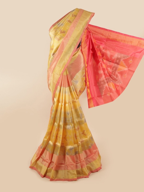 

Pothys Yellow & Pink Ethnic Motifs Zari Pure Silk Saree