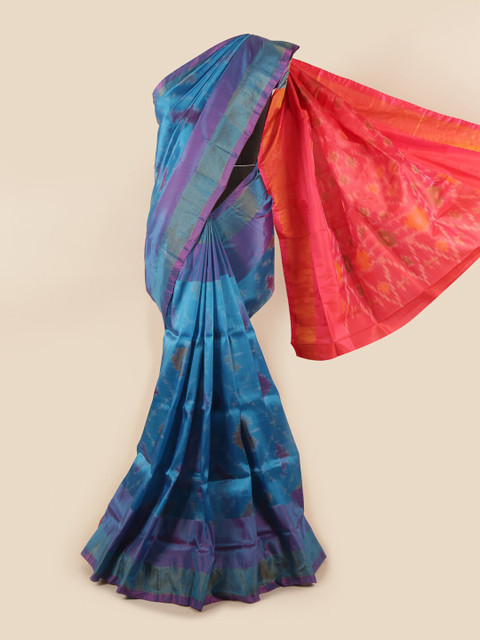 

Pothys Blue & Pink Ethnic Motifs Zari Pure Silk Saree
