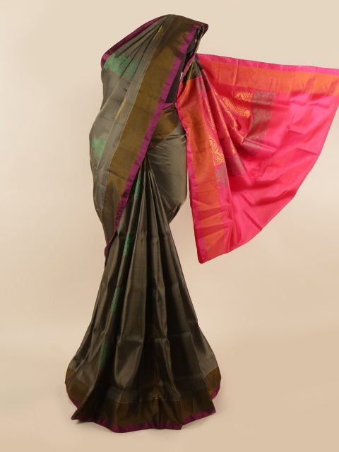 

Pothys Grey & Magenta Floral Zari Pure Silk Saree