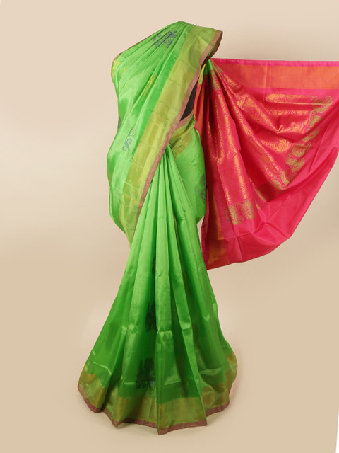 

Pothys Green & Fuchsia Ethnic Motifs Zari Pure Silk Saree