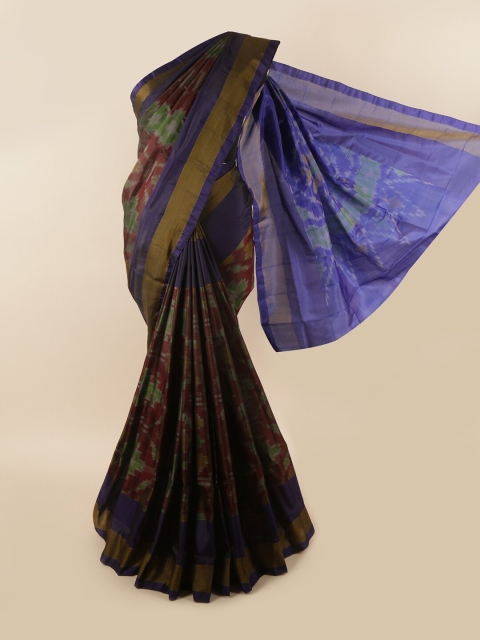 

Pothys Maroon & Blue Ethnic Motifs Zari Pure Silk Saree