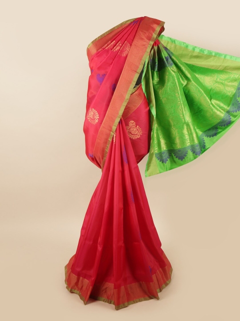 

Pothys Pink & Green Floral Zari Pure Silk Saree