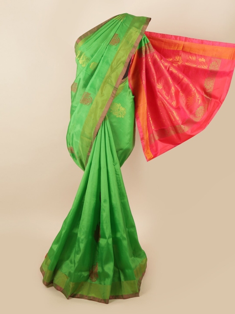 

Pothys Green & Pink Ethnic Motifs Zari Pure Silk Saree