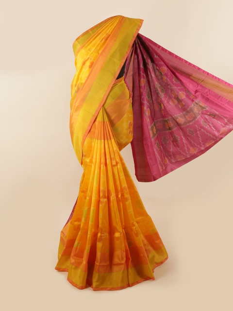 

Pothys Yellow & Pink Ethnic Motifs Zari Pure Silk Saree