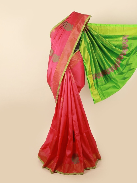 

Pothys Pink & Green Woven Design Zari Pure Silk Saree