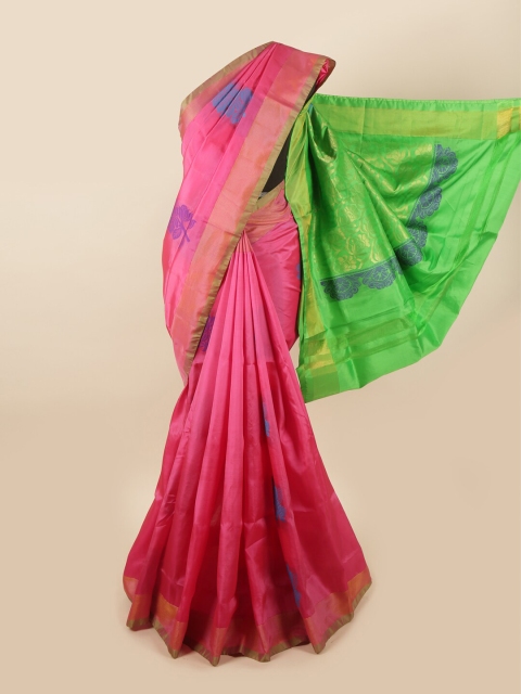 

Pothys Pink & Green Floral Zari Pure Silk Saree